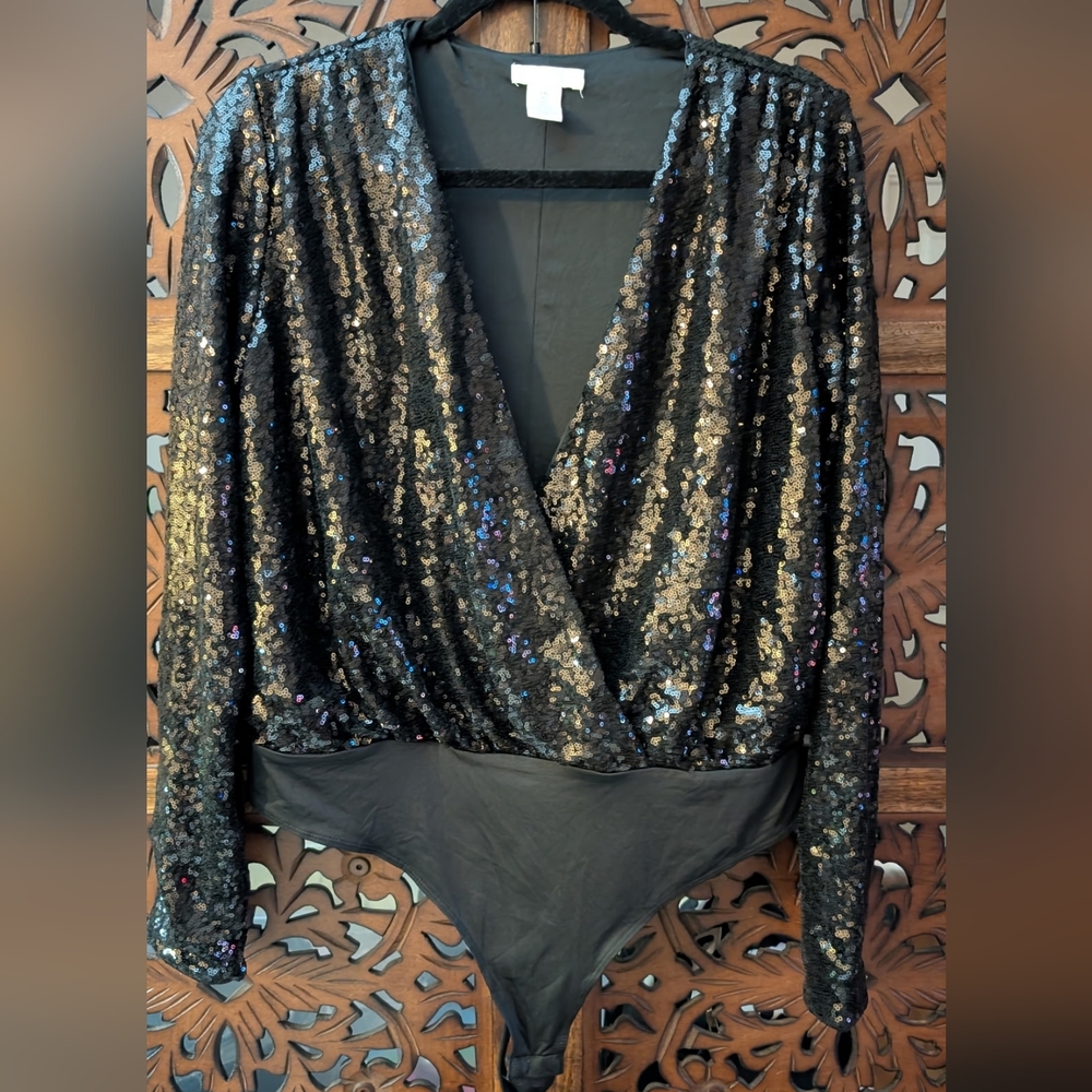 H & M Black Sequin Bodysuit